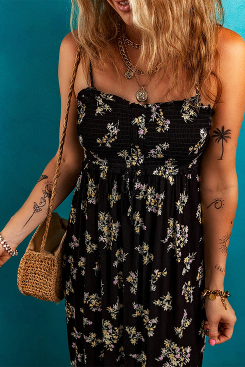 Floral Smocked Tied Empire Waist Maxi Dress